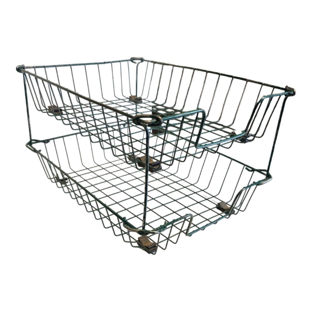 Vintage Green Wire Letter Tray - 2 Tier